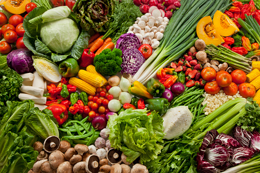 colorful close up of healthy fruits and vegetables